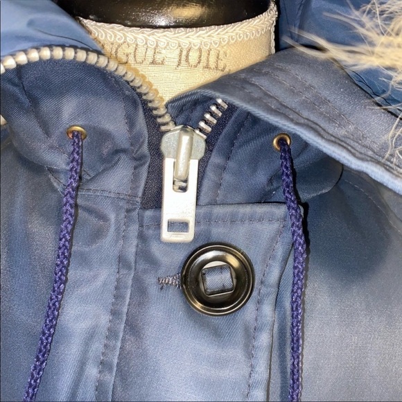 1970’s Canadian Trails Goose Down Coyote Fur Trim Blue Bomber XS / S Vintage - Picture 7 of 16